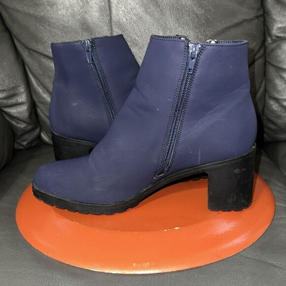 London Fog 10 Owynn Navy Black Soles Block Heel Non Slip Waterproof Ankle Boots - Picture 5 of 10